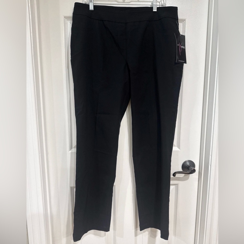 SlimSation Women's Size 16 Flat Front Tummy Control Relaxed Leg Pant Black NWT